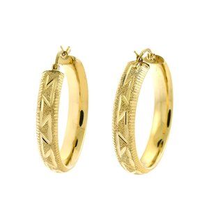 14K Yellow Gold Diamond Cut Round Shape Hoop 6.5gram Earrings